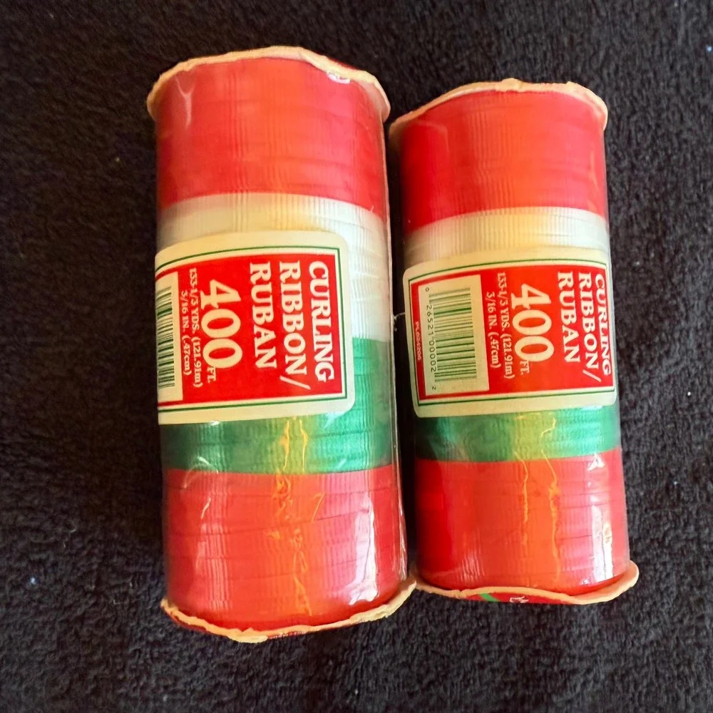 Vtg‎ Berwick Christmas Classics Curling Ribbon Red White Green 400 Ft Set of 2